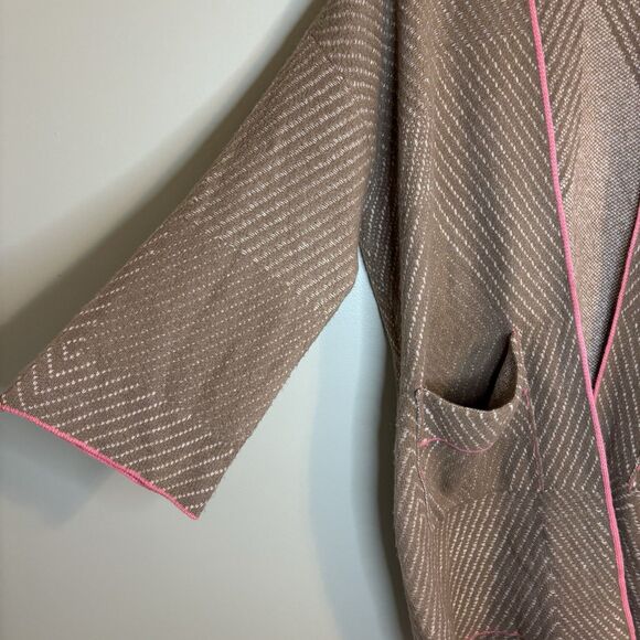 Maxsport Womens Oversized Cozy Sweater Cardigan Light Brown Cream Pink Trim Boho - Picture 3 of 6